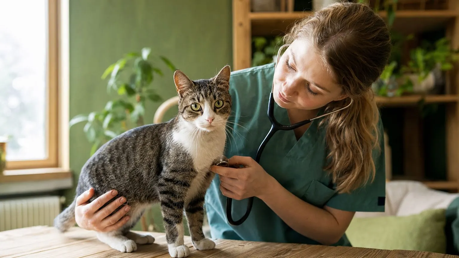 Chat errant examiné par un vétérinaire avant son adoption et son intégration au foyer
